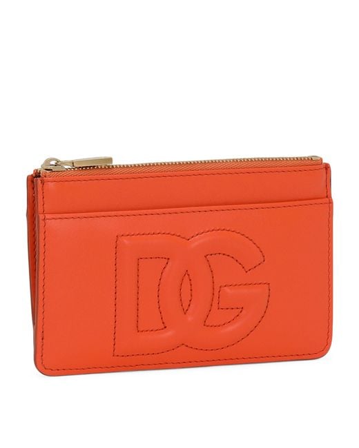 Dolce & Gabbana Leather Zip Card Holder in Red