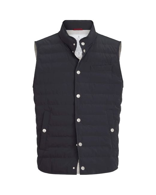 Brunello Cucinelli Blue Bonded Taffeta Down Gilet for men