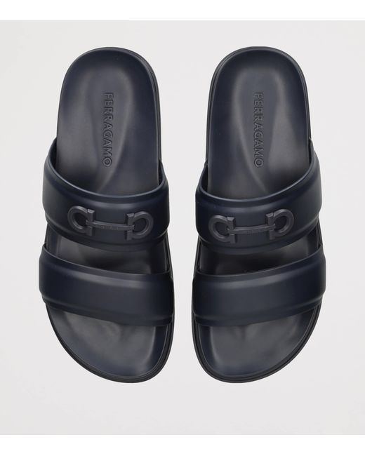 Ferragamo Blue Leather Gancini Sandals for men