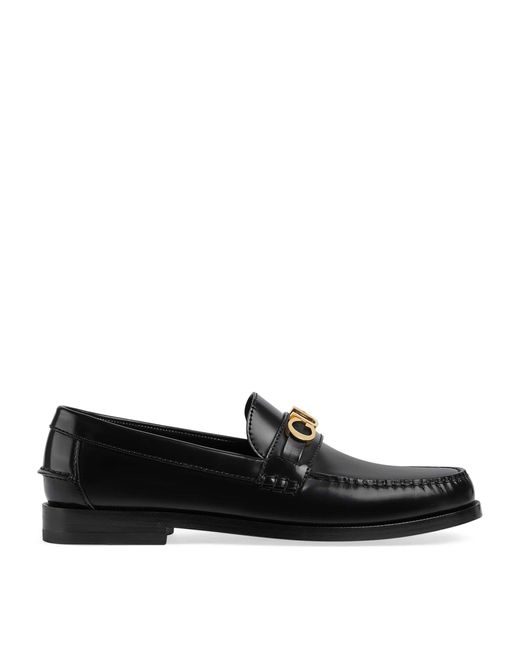 Gucci Leather Gold-tone Logo Loafers in Black for Men | Lyst UK
