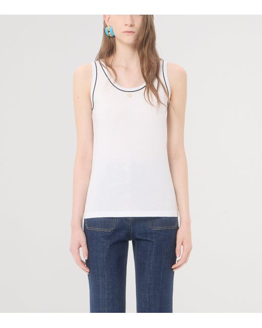 Valentino White Cotton Vlogo Tank Top