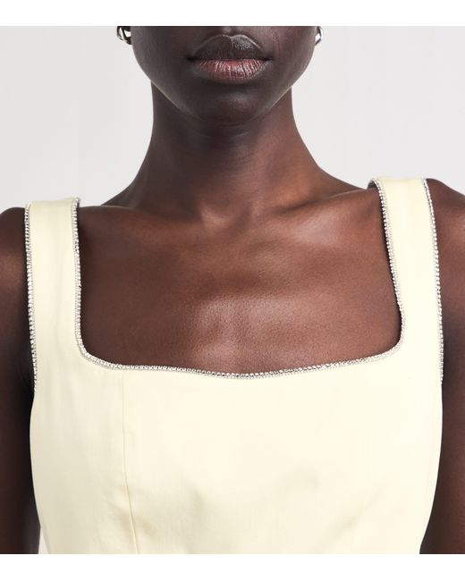 Maje White Stretch-Cotton Rhinestone-Trim Midi Dress