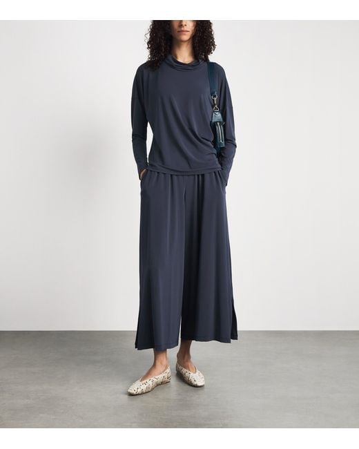 Issey Miyake Blue Drape Jersey Cropped Trousers