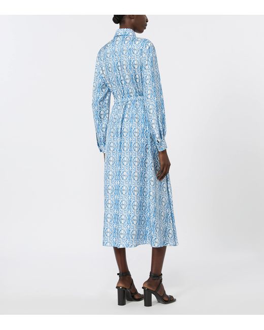 Max Mara Blue Silk Midi Shirt Dress