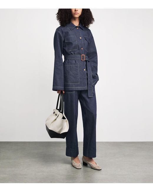 Lafayette 148 New York Blue Chambray Straight Trousers