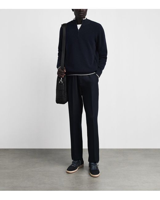 Herno Blue Virgin Wool-Blend Quarter-Zip Sweater for men