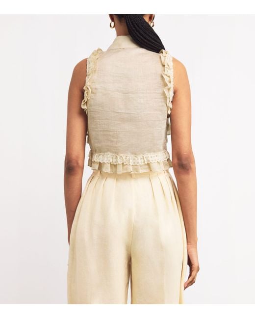 Sandro Natural Linen-Blend Ruffled Blouse