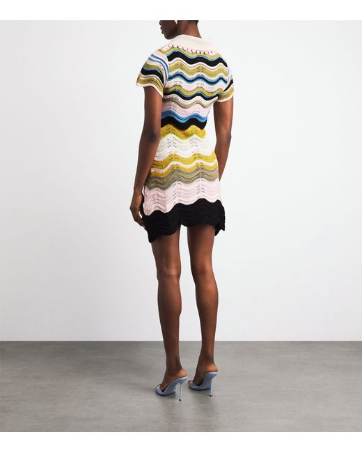 LaDoubleJ Yellow Cotton Knitted Chevron Mini Dress