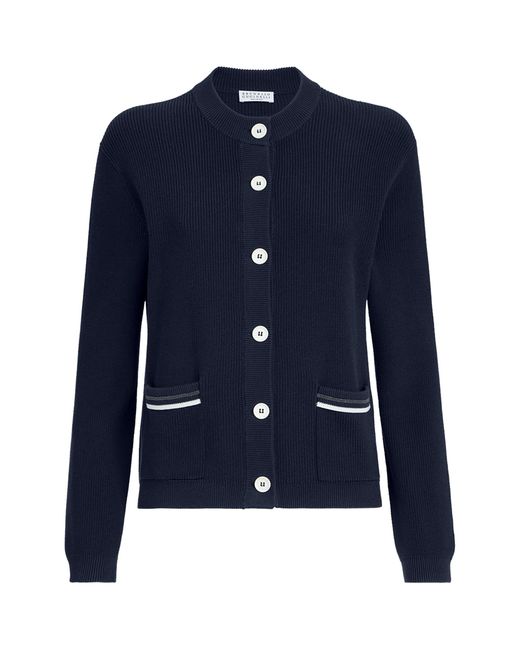 Brunello Cucinelli Blue Cotton Monili-Trim Cardigan