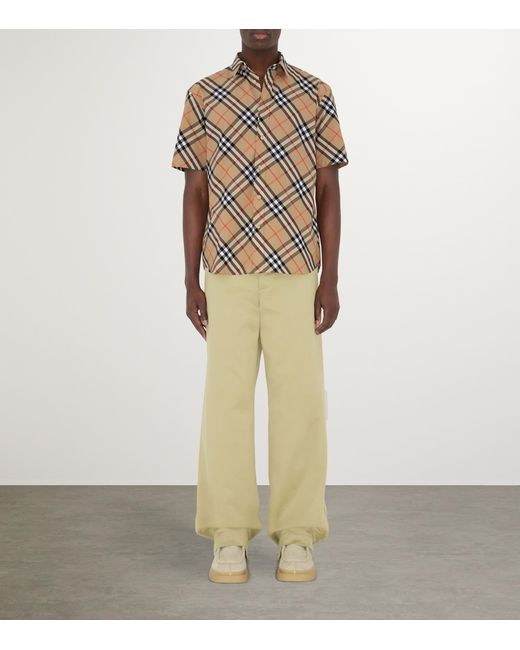 Burberry Gray Organic Cotton Short-Sleeve Check Shirt for men