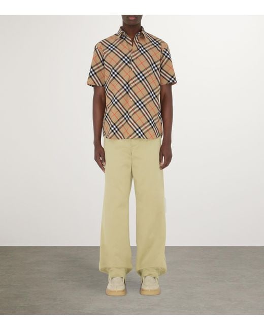 Burberry Gray Organic Cotton Short-Sleeve Check Shirt for men