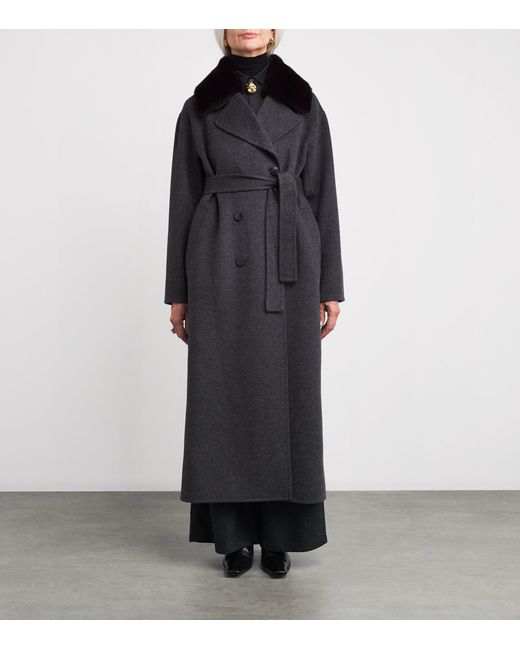 Yves Salomon Black Mink Fur-Trim Collar Coat