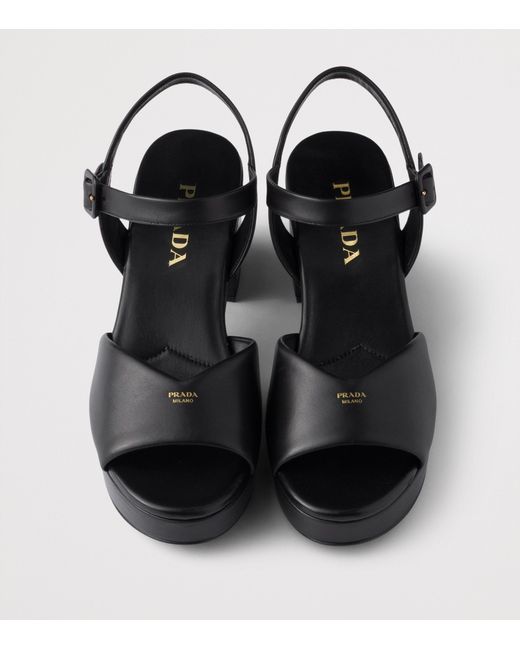 Prada Black Leather Padded Heeled Sandals 65