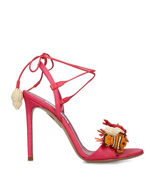 Aquazzura Red Raffia Marea Slingback Sandals