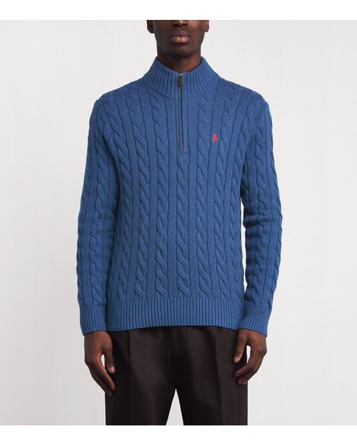 Polo Ralph Lauren Blue Cable-Knit Quarter-Zip Sweater for men