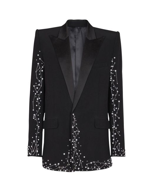 Balmain Black Embroidered Single-Breasted Blazer for men