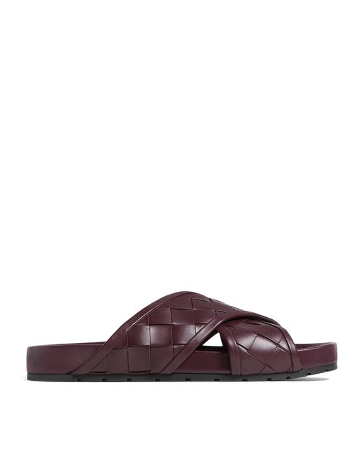 Bottega Veneta Brown Leather Intrecciato Tarik Slides for men