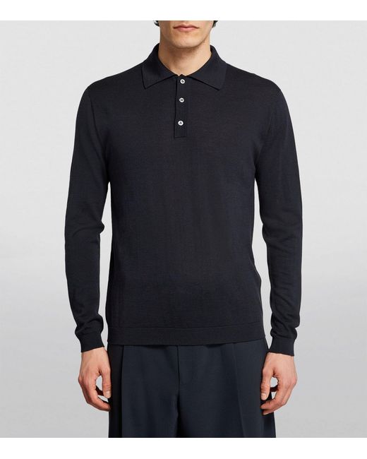 Lardini Blue Wool-silk Blend Long-sleeve Polo Shirt for men