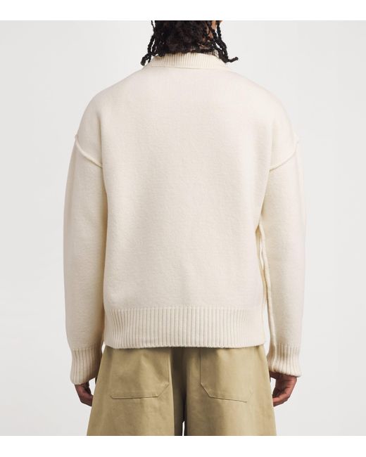 AMI White Wool Logo Sweater for men