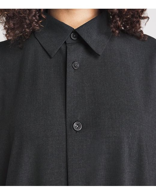 Eskandar Black Stretch-Wool Midi Shirt Dress