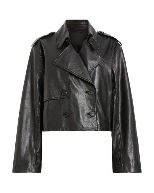 AllSaints Black Leather Cropped Hendry Trench Coat