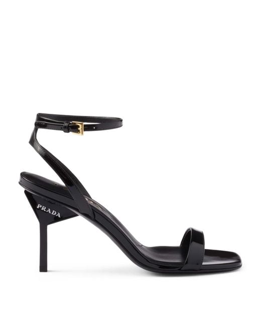 Prada Patent Leather Heeled Sandals 85 in Black | Lyst UK