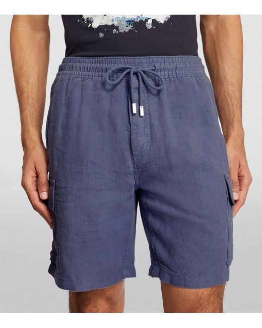 Vilebrequin Blue Linen Cargo Shorts for men