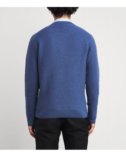 Harrods Blue Cashmere Textured Sweater for men