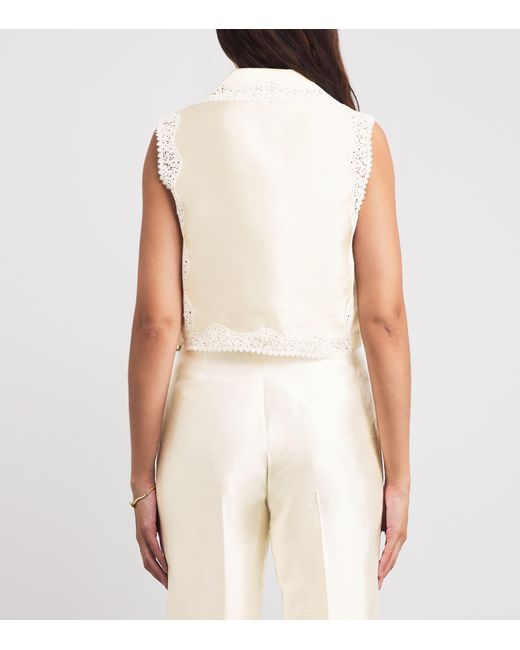 Sandro White Lace-Trim Cropped Shirt