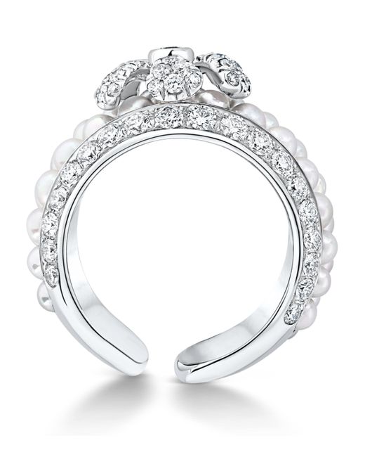 David Morris White Pearl Rose Flower Ring