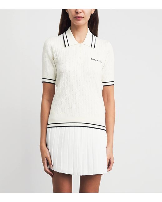 Sporty & Rich White Cable-Knit Signature Logo Polo Shirt