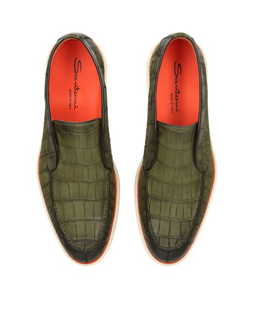 Santoni Green Crocodile Detroit High-top Loafers for men