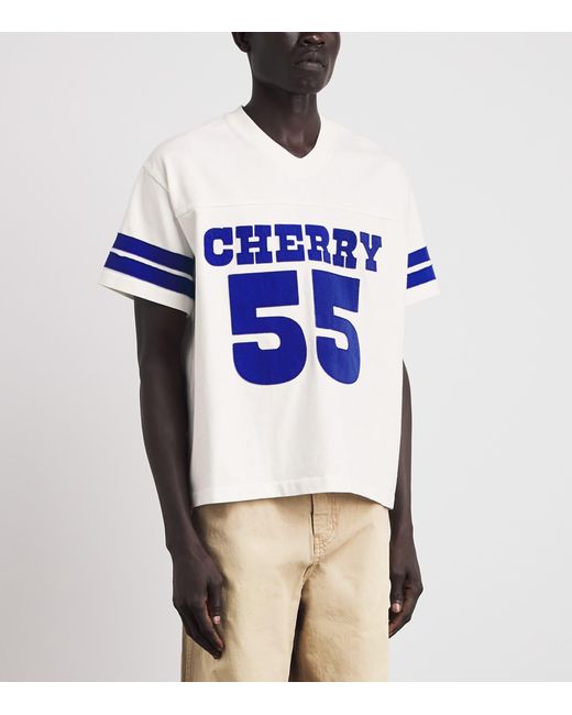 CHERRY LA Blue Appliqué Football Jersey T-Shirt for men