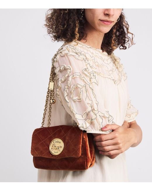 Chloé Brown Small Velvet Heritage Shoulder Bag