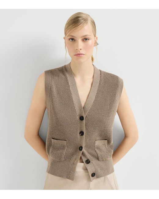 Brunello Cucinelli Gray Cotton-Blend Sleeveless Cardigan