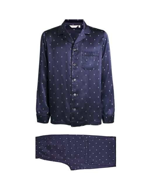 Derek Rose Blue Silk Paisley Print Pyjama Set for men
