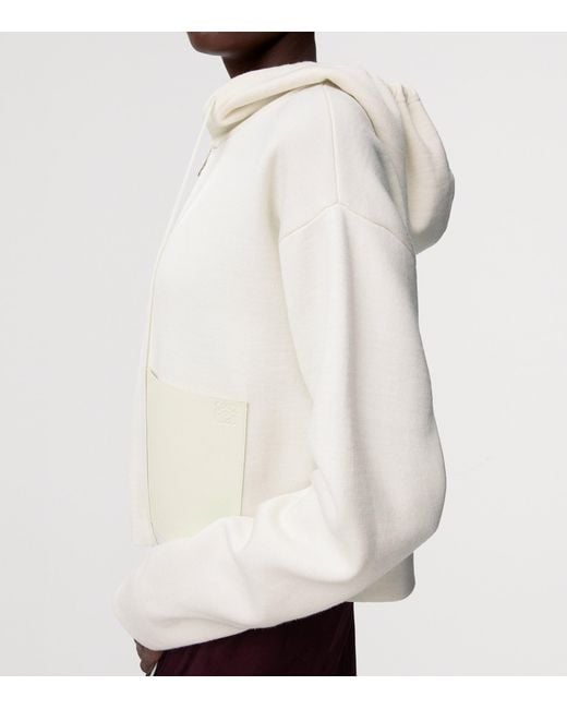 Loewe White Wool Leather-Pocket Hoodie