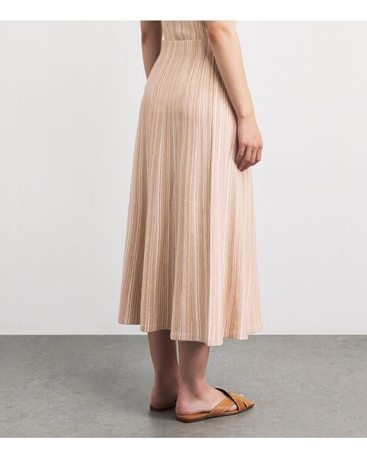 Soft Goat Pink Silk-Cashmere Stripe Midi Skirt