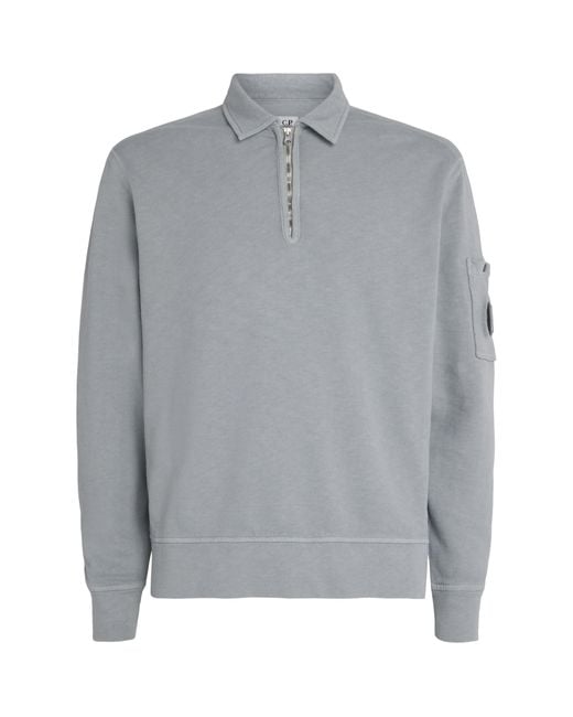 C P Company Gray Cotton Malfilè Quarter-Zip Sweatshirt for men