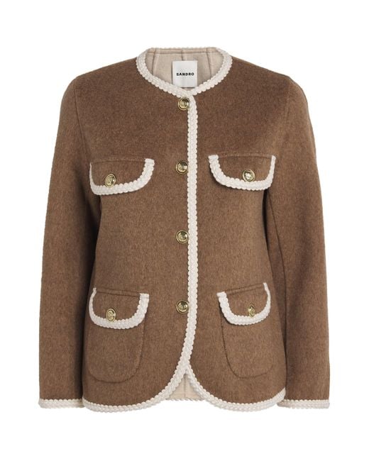 Sandro Brown Wool-Blend Double-Faced Jacket