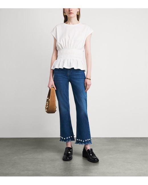 Maje Blue Beaded High-Rise Flared Jeans