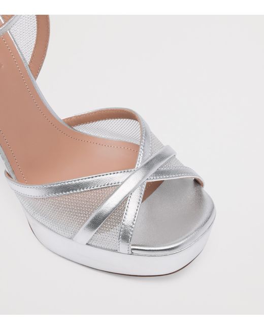 Malone Souliers White Metallic Mesh Sylvie Platform Sandals 125