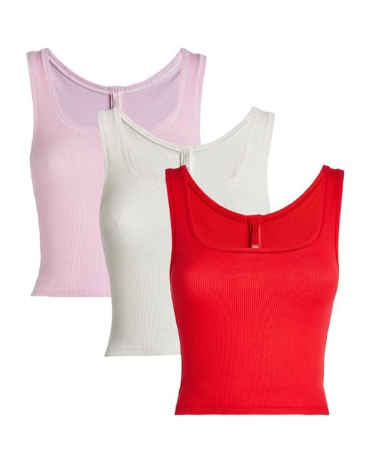 Skims Red 3 Pack Of Cotton Ribbed Tank Tops