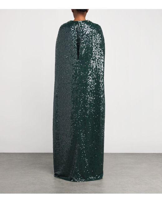 Erdem Green Sequinned Embellished Cape Gown