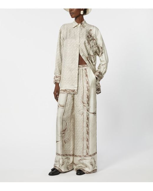 Max Mara Natural Silk Printed Wide-Leg Trousers