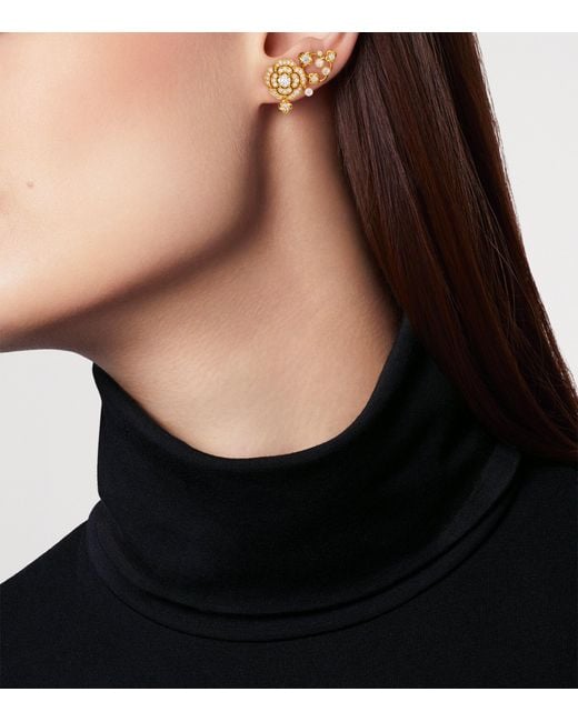 Chanel Metallic And Diamonds Bouton De Camélia Crawling Earrings