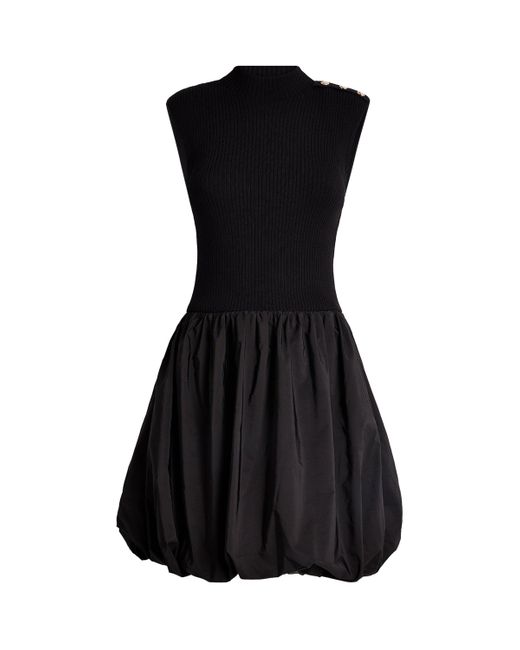 Maje Black Rib-Knit Taffeta Mini Dress