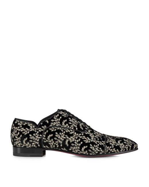 Christian Louboutin Black Embroidered Oxford Shoes for men