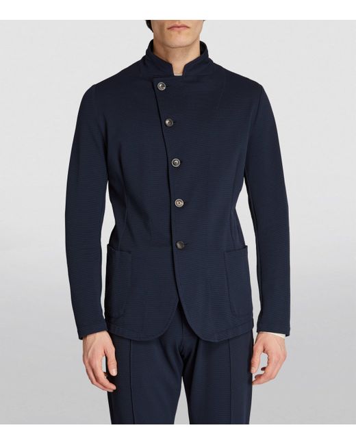 Emporio Armani Blue Nehru-Collar Blazer for men