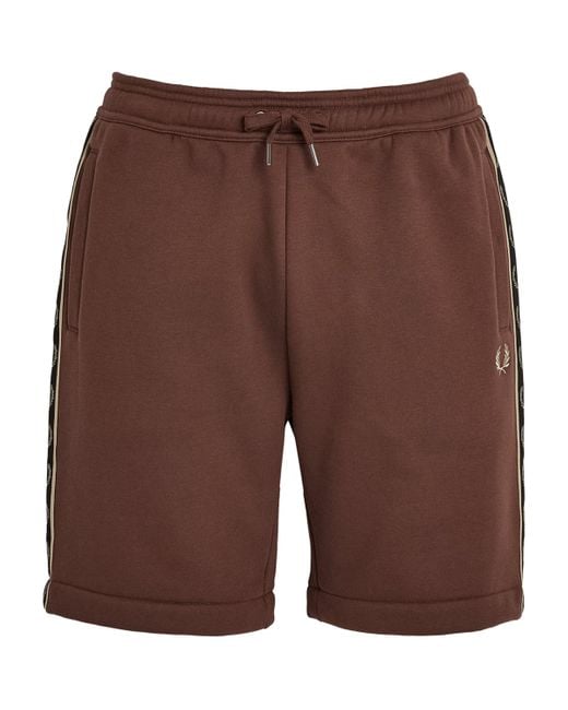 Fred Perry Brown Logo-Tape Sweatshorts for men